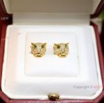 S925 silver Iced Out Cartier Panthere Earring Green Eyes Yellow Gold